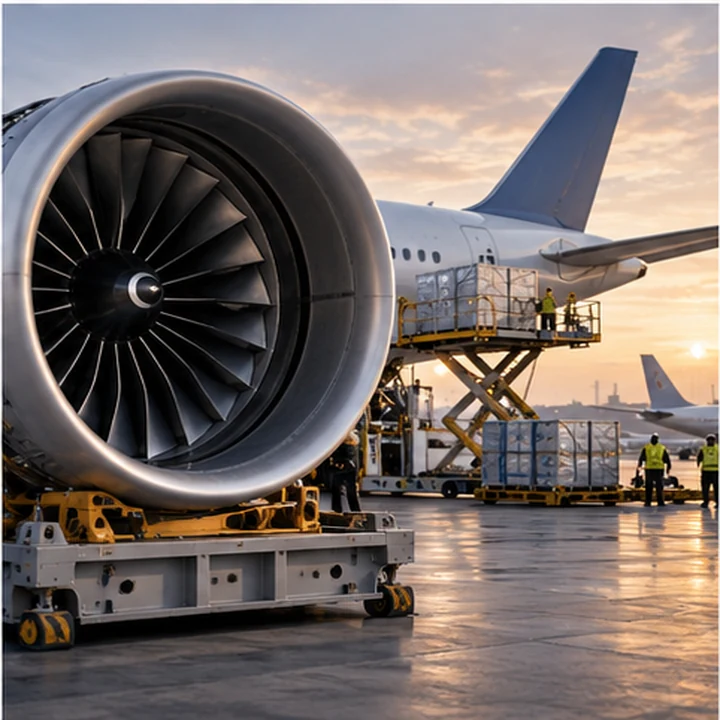 Aircraft components in a logistics facility